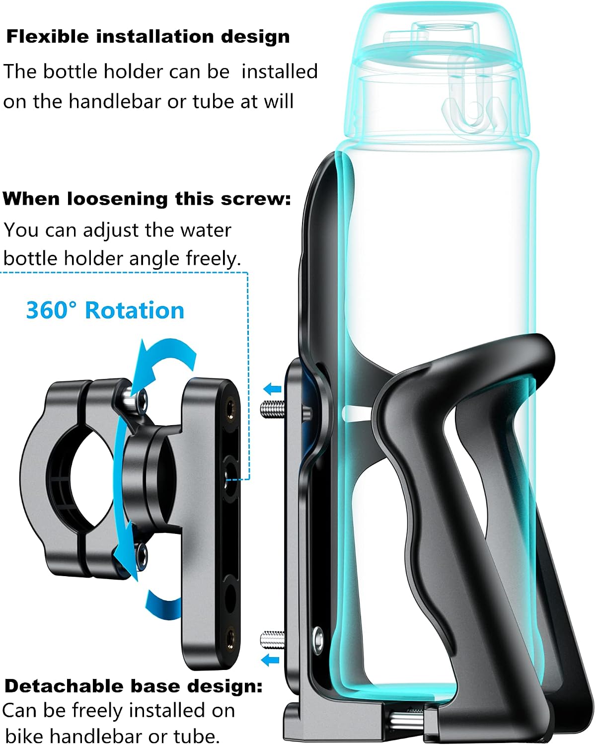 KEWIG Bicycle Water Bottle Holder for Bike & Motorcycle | Adjustable Bike Water Bottle Cages Fit for Diameter 2'' - 3'' Cup, Compatible with Handlebar or Tube 20mm to 35mm in Diameter