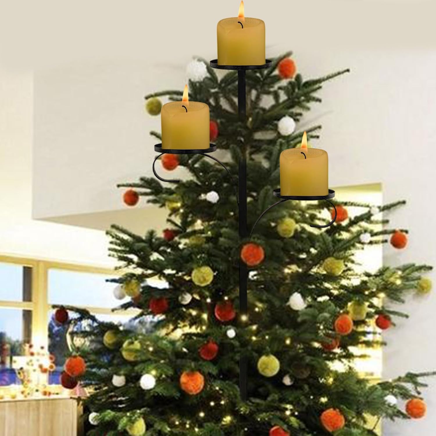Christmas Tree Topper, Practical 3 Layer Candelabra Tree Toppers Black Christmas Candelabra Toppers Stand Rack Trees Accent for Warm Lighting