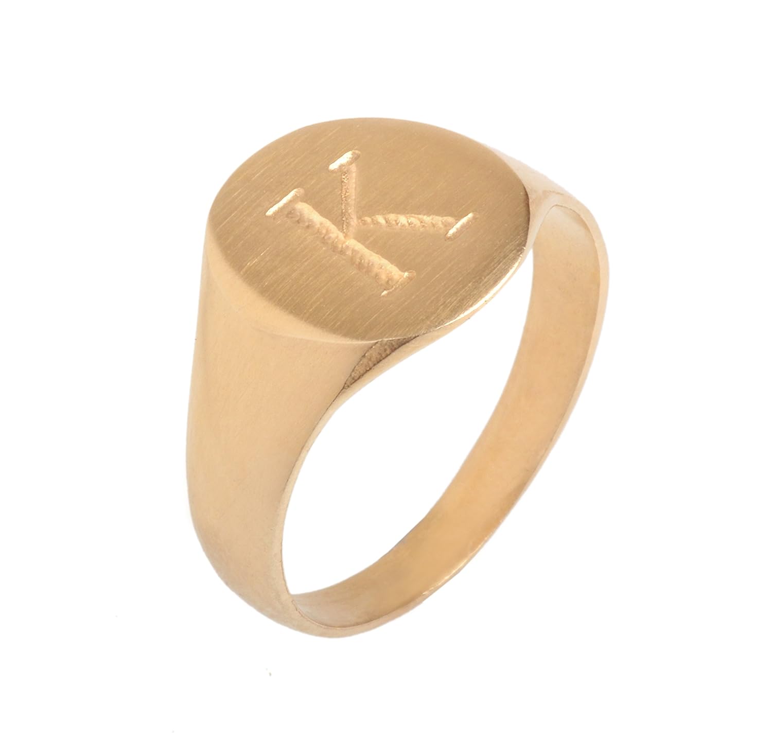 "K" English Engraved Letter Handmade Artisan Monogrammed Ring, Size US 6, 14K