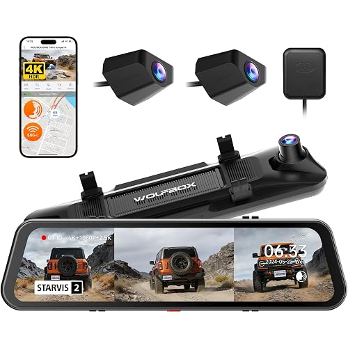WOLFBOX G900 Tripro Bumper-N 3 Channel 4K Mirror Dash Cam,STARVIS IMX678 | 8MP 4K+2.5K+1080P Front Rear & Bumper Camera,Night Vision,5.8GHz WiFi,12" Smart Screen for Off-Road & Blind Spot,No SD Card