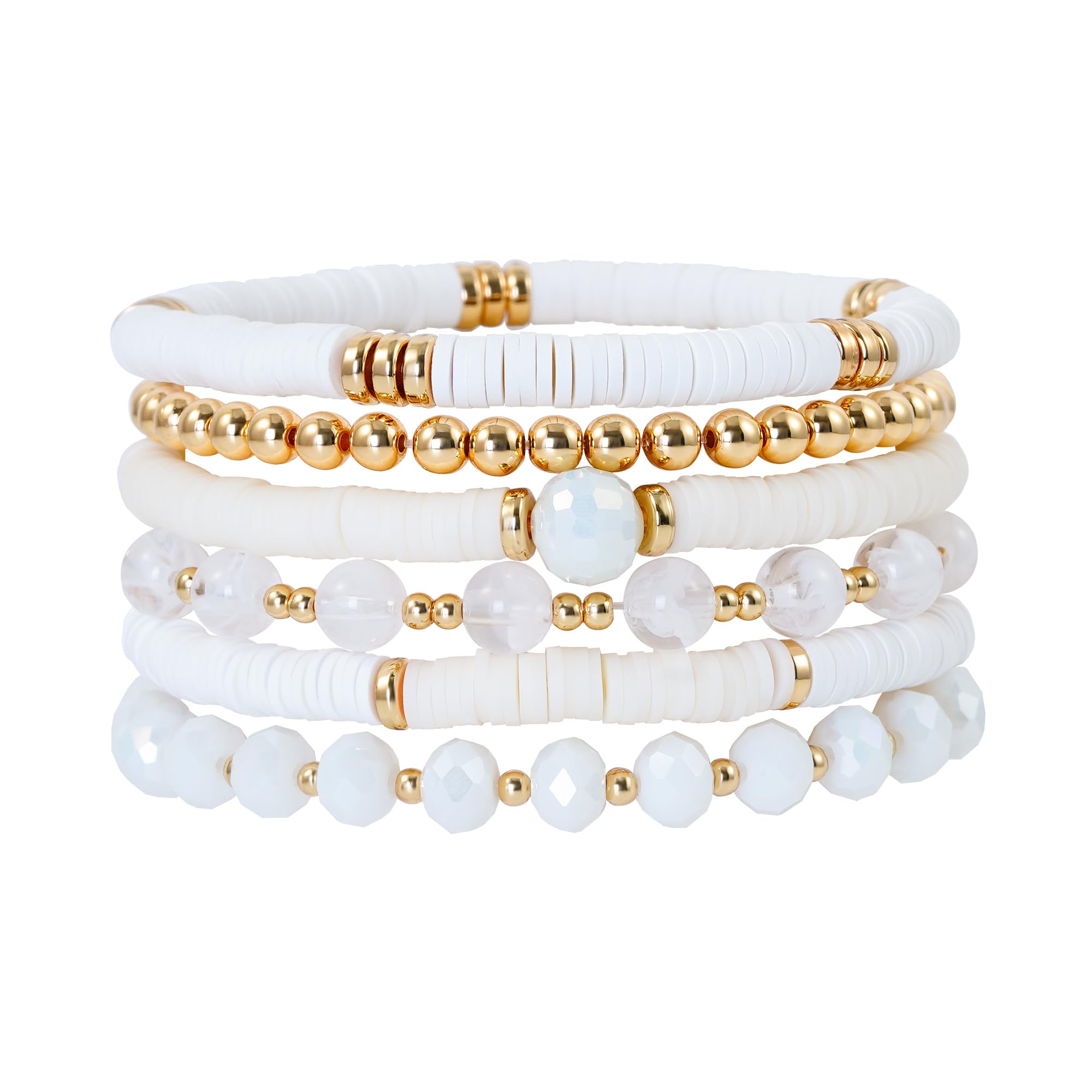 Aigrnc Boho Beaded Stretch Bracelets For Women Stackable Crystal Gold Plated Beaded Bracelets Set Trendy Handmade Friendship Braeclet Jewelry Gifts