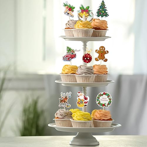 Miniatura 4 de Gyufise 36 adornos para cupcakes de Feliz Navidad Papá Noel muñeco de nieve reno árbol de Navidad corona de Navidad decoraciones de pastel de