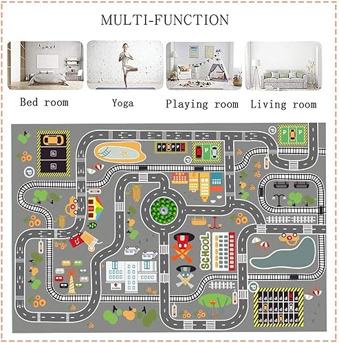 Miniatura 7 de GOJAGOT Alfombra de juego para niños, alfombras de automóvil para automóviles de juguete para niños, alfombra de actividades para autos de carreras