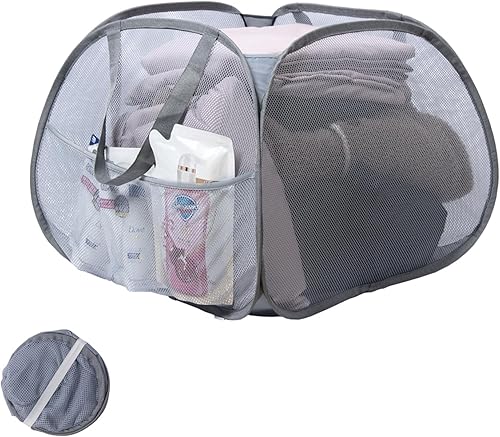 hedonlee Cesta plegable para la ropa sucia, 90 L, plegable, con asas, cesta cuadrada de malla para ropa sucia, para lavandería, baño, habitación de
