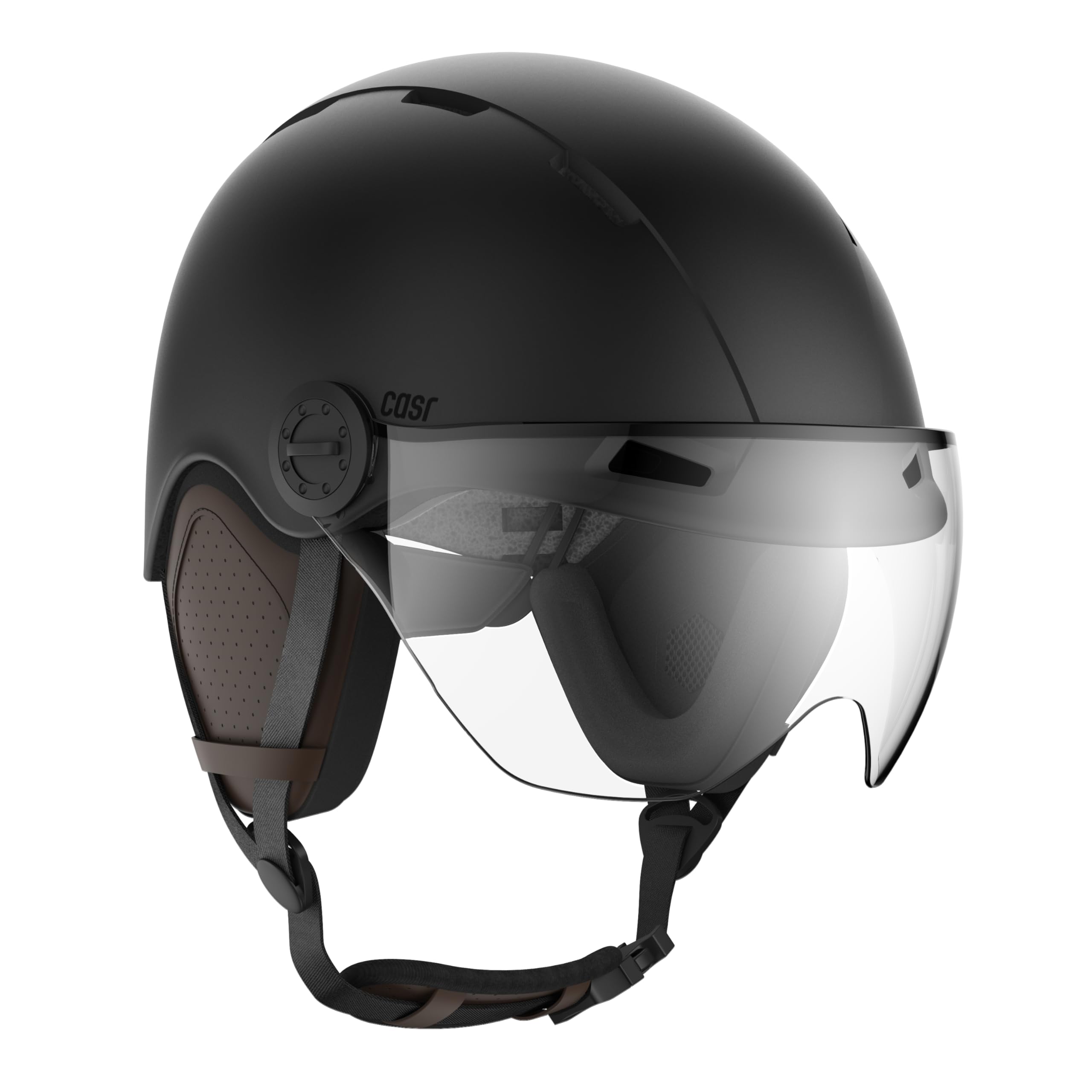 CASR Style - Casque Lifestyle Urbain pour Vélo & Trottinette Electrique - Visière Transparente & Cache-​Oreille Amovibles - Confort Optimal pour Homme & Femme - Noir Métallisé - Taille M