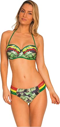 INGEAR Triangle Bikini Set Swimsuit Rasta Bandeau Push Up Bohemian Bathing Suit
