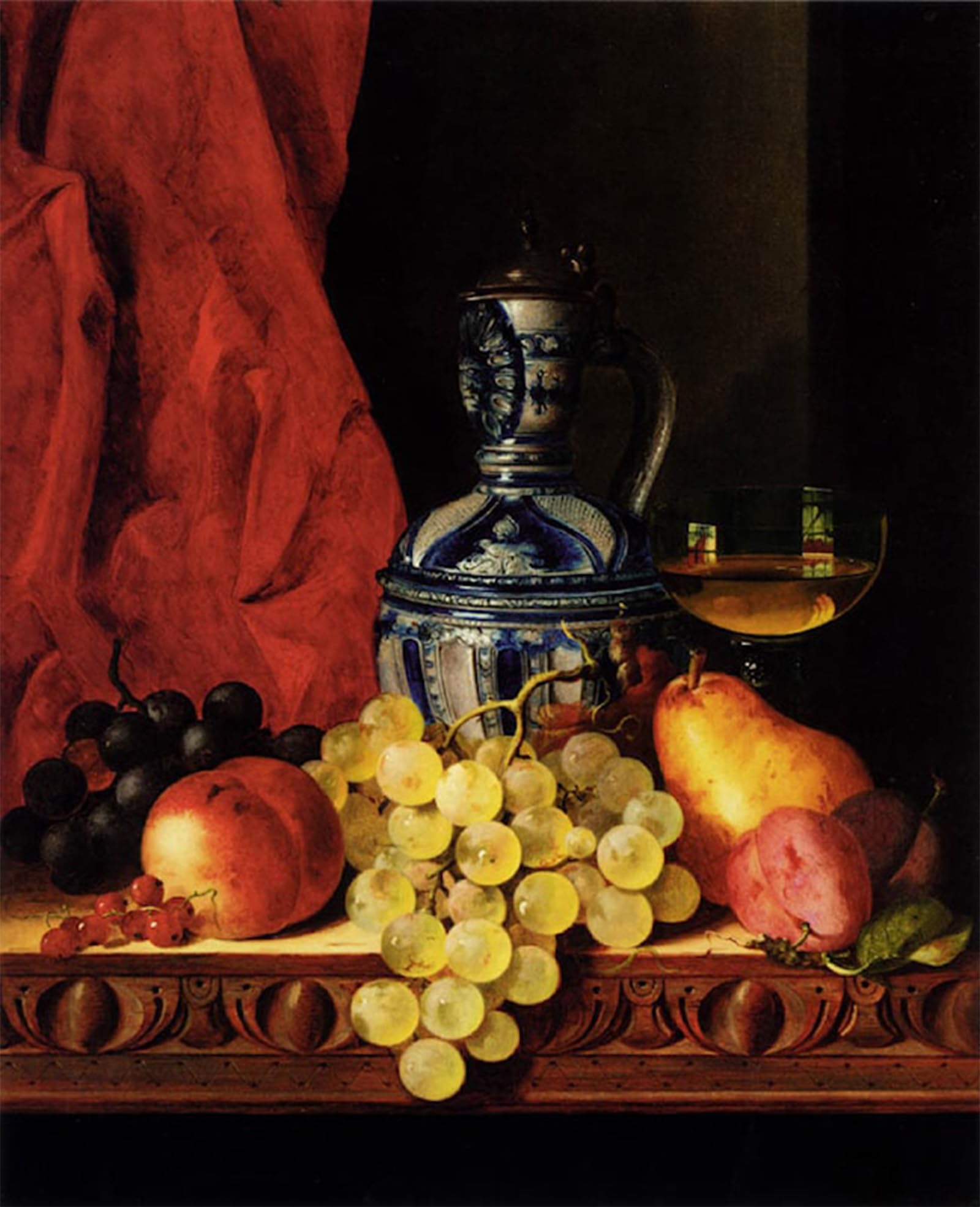 SERENDIPITP Aesthetic Poster Photo Wall Print Retro Picture Still Life with Grapes a Peach Plums and a Pear on a Table with a Wine Glass and a Flask by Edward Ladell for Home Decor 60x90cm