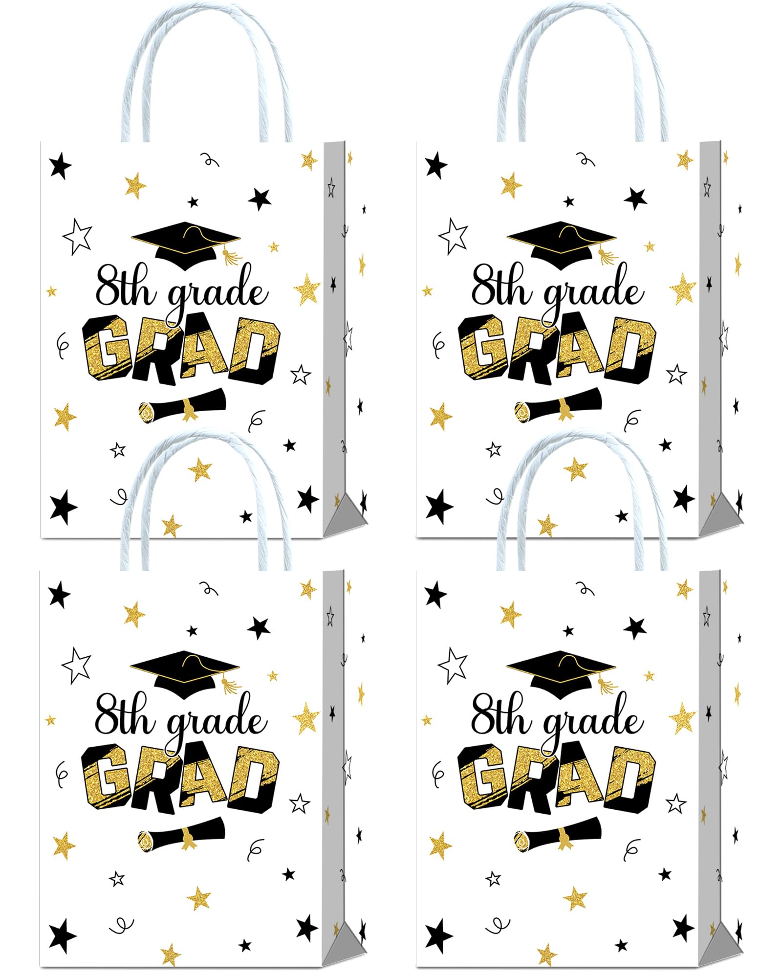 16 Pieces 8TH Grade Graduation Goodie Bags,Black and Gold Class of 2026 8TH Grade Grad Gift Snacks Treat Candy Party Favors Bags for Eighth Grade
