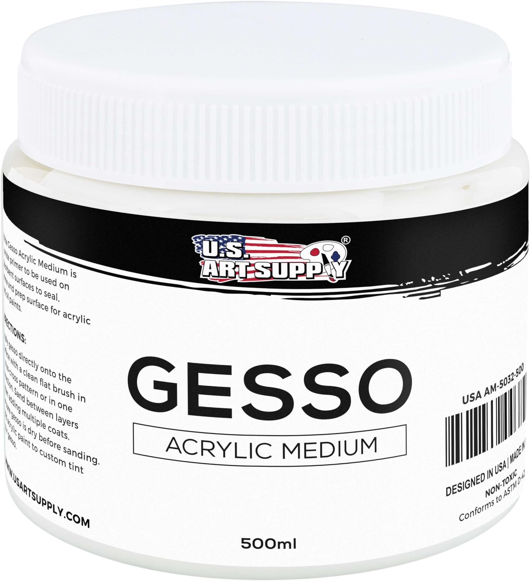 U.S. Art Supply White Gesso Acrylic Medium, 500ml Tub - 16.9 Ounces Over a Pint