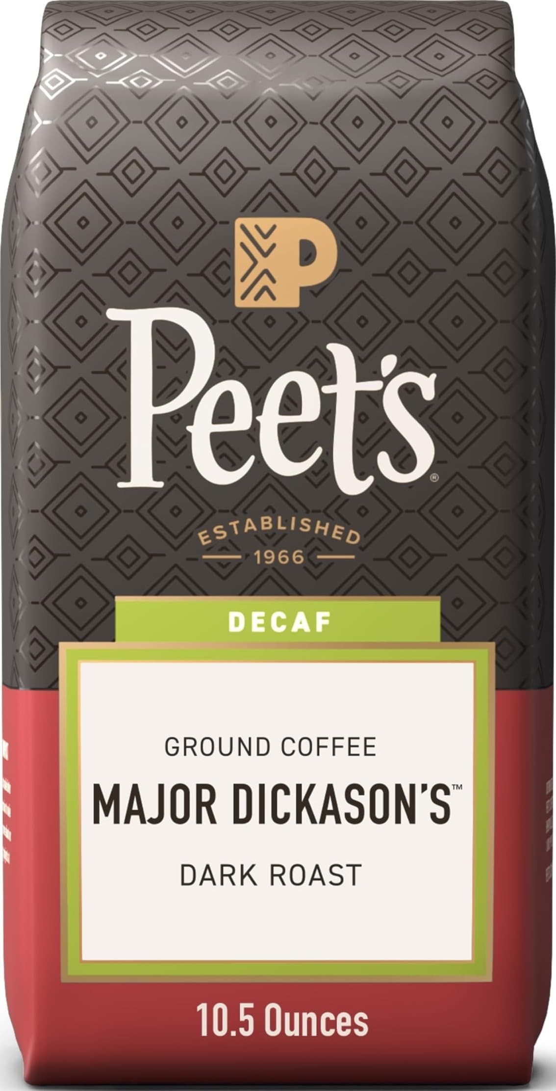 Peet's Coffee Decaf Major Dickason's Blend, Dark Roast Ground Coffee, 10.5 Ounce Bag, Decaffeinated, Direct Trade Coffee