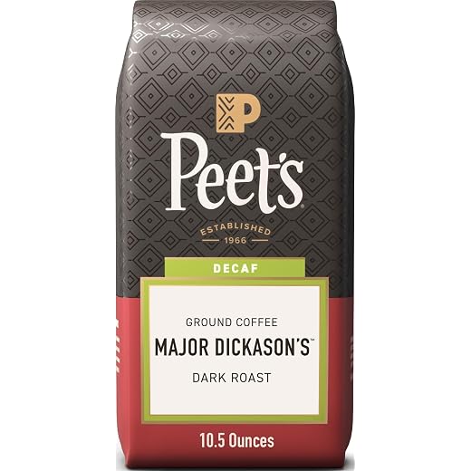 Peet's Coffee, Dark Roast Decaffeinated Ground Coffee - Decaf Major Dickason's Blend 10.5 Ounce Bag