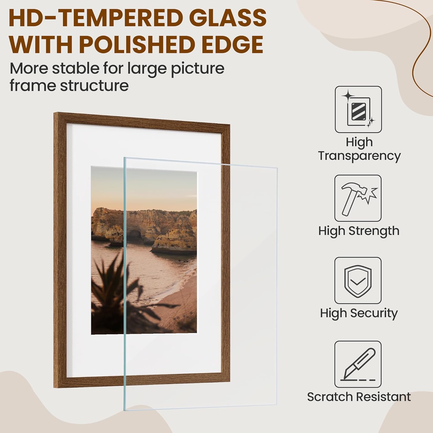RICHFOCUS 18x24 Frame with Mat for 16x20|Solid Oak Wood 18 x 24 Poster Frame|Rustic 24x18 Picture Frames for Wall with Tempered Glass|Collage Gallery Frames|Walnut, 1 Pack
