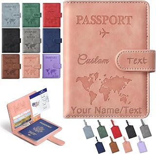 Custom Name Passport Holder Wallet, Personalized Text Travel Organizer Card PU Leather Case with RFID Blocking, Customized Initials Passport Book Multi Card Slots Cover, Ideal Gift for Travelers