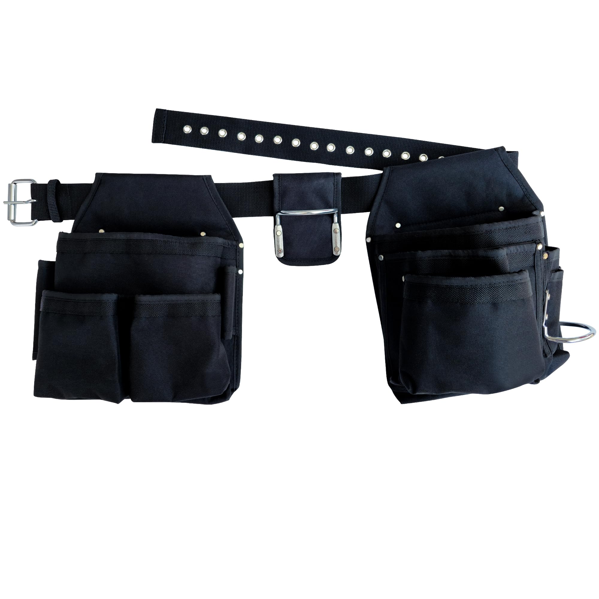 R Dawg Nylon Tool Belt Kit - 4 Piece Professional 24 Pocket Rig- 2 Tool Pouches- Hammer Holder - Speed Square Slot - Carpenter Tool Belt