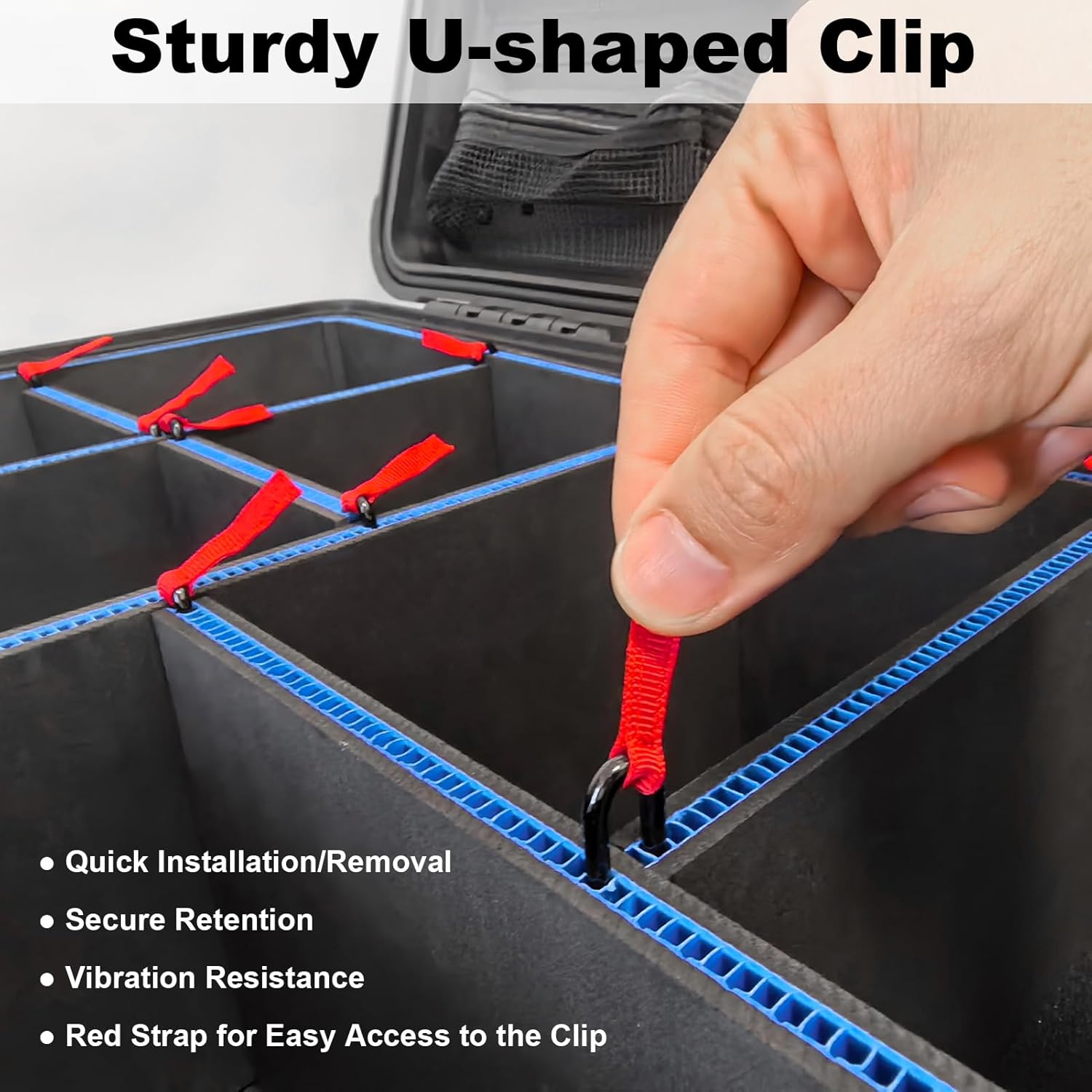 LAFENLIN DIY Divider System for Pelican 1560 Case [No Mess, Secure Gear] - Custom U-Clip Organizer for Photographers, Tactical & Field Tool Kits, Red Pull Tabs, Case Not Included