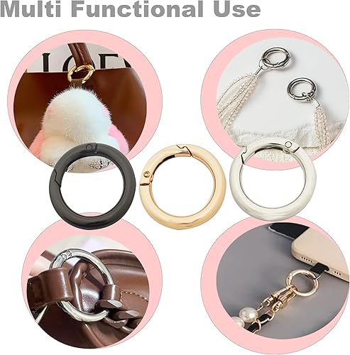 Miniatura 5 de 10 mosquetones redondos pequeños de 1 pulgada (0.984 in), ganchos de metal con resorte de resorte, accesorios de bricolaje para llaveros, bolsas,