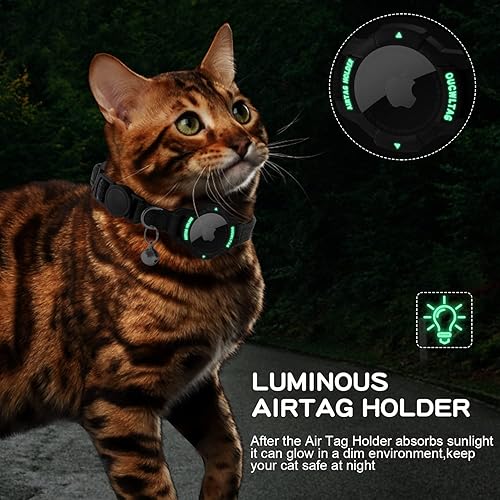 Miniatura 4 de Collar luminoso para gato AirTag Breakaway, collar de gato con GPS OUCWLTAG con soporte para Apple AirTag, collares de rastreador de gatos con banda