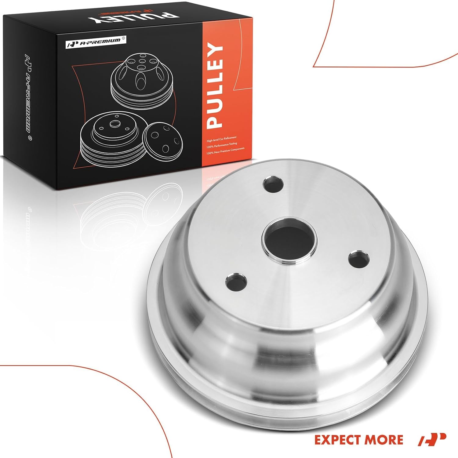 A-Premium 6.6 Inch Crankshaft Pulley with SWP Single-Groove Machined Aluminum Compatible with 1969-1985 Chevrolet Small Block V8 262, 265, 267, 283, 302, 305, 307, 327, 350, 400, Long Water Pump