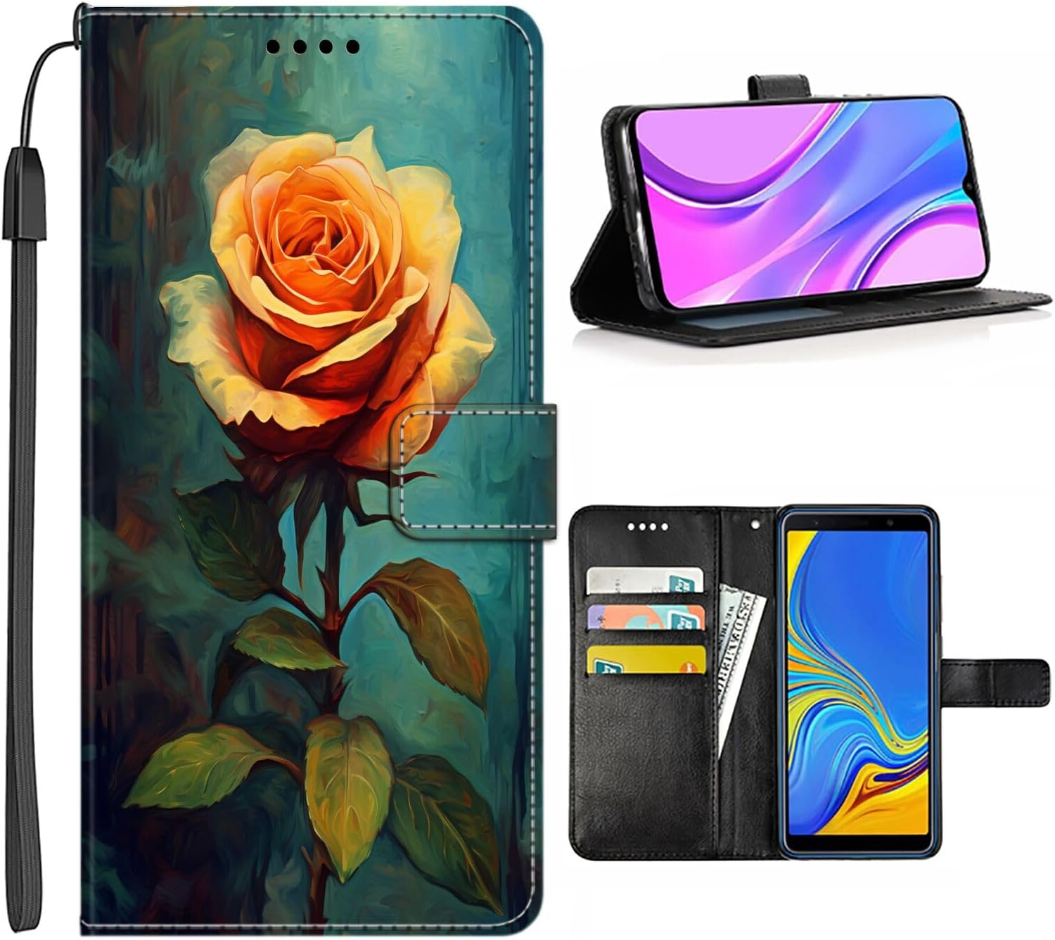 Wallet Case for LG G6 with Rose Flower-aa1209 Pattern PU Leather Flip Folio ID&Credit Cards Pocket Lanyard