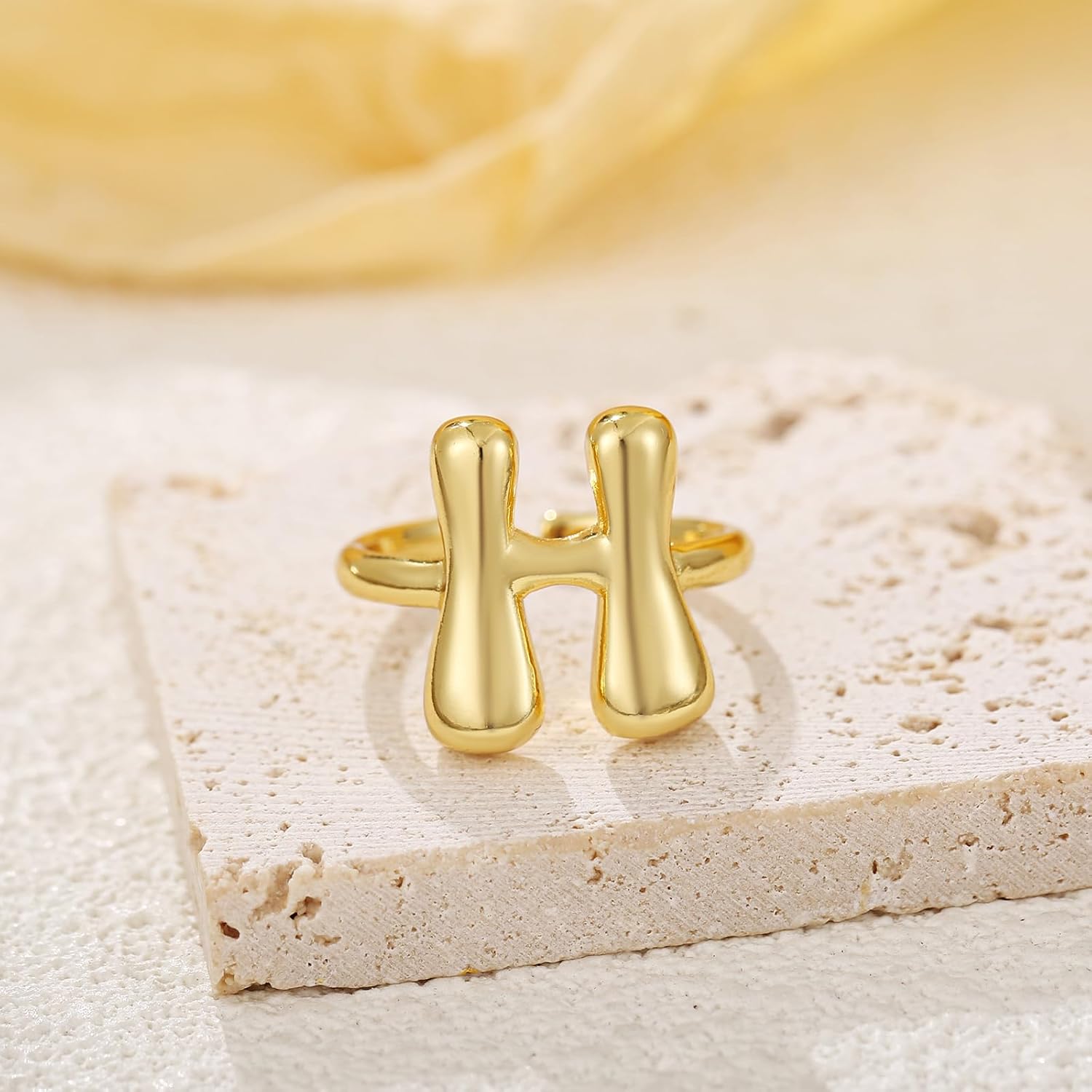 18K Gold Plated Initial Adjustable Ring for Women - Image 5