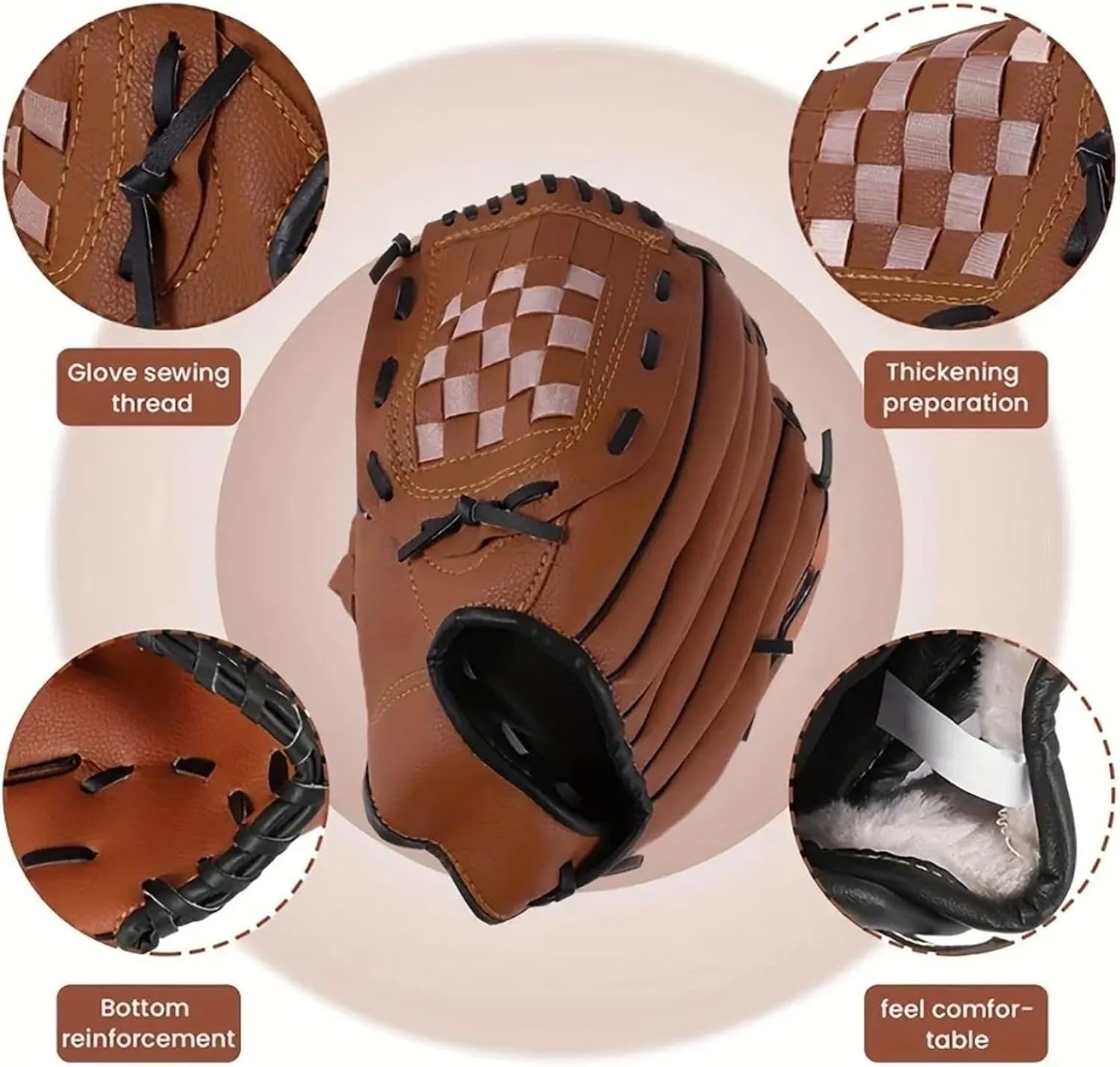 Baseball Glove for 9.5-12.5 Inch, Outfield Training Mitt, Premium Synthetic Leather for Baseball & Softball Use