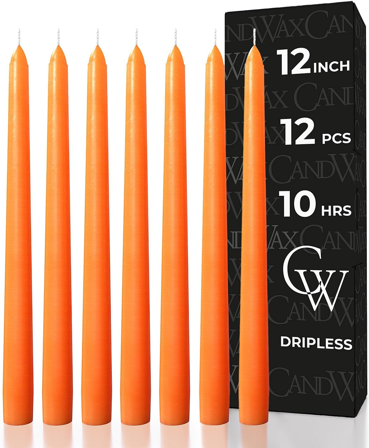CANDWAX 12 inch Orange Taper Candles - Set of 12, Dripless & Smokeless, Unscented, Perfect for Home Interior