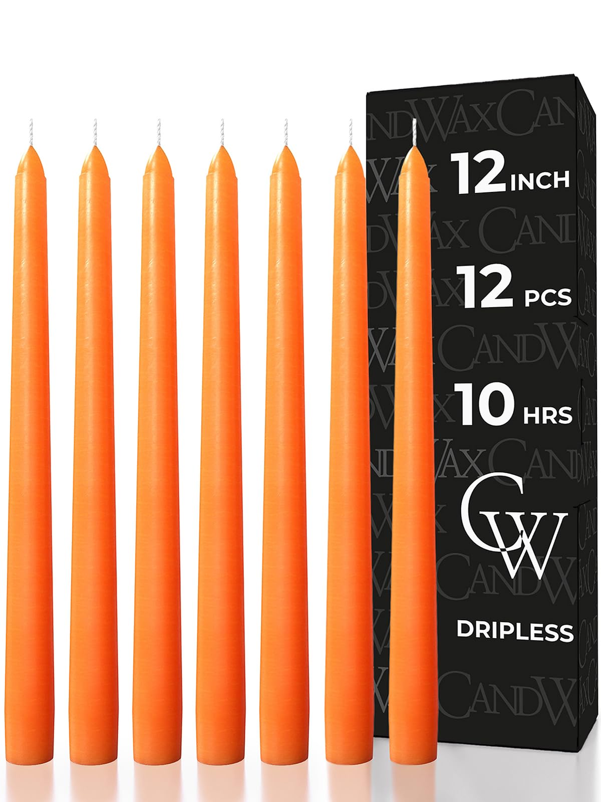 CANDWAX 12 inch Orange Taper Candles Set of 12 — Slow Burning Tapered Candle Sticks Ideal for Halloween Decorations, Dinner Table Centerpiece or Thanksgiving Décor — Orange Candles