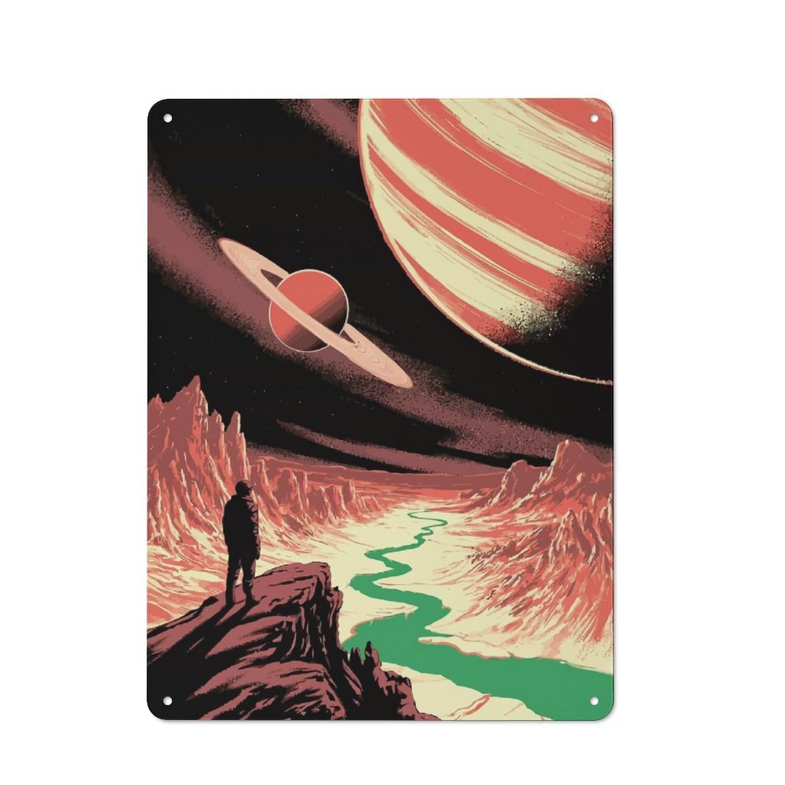 Junmoney Man On Alien Planet With Planets Retro-Style Metal Wall Sign 40X30cm For Home Bar Wall, For Home Interiors, Feature Walls And Decorative Displays
