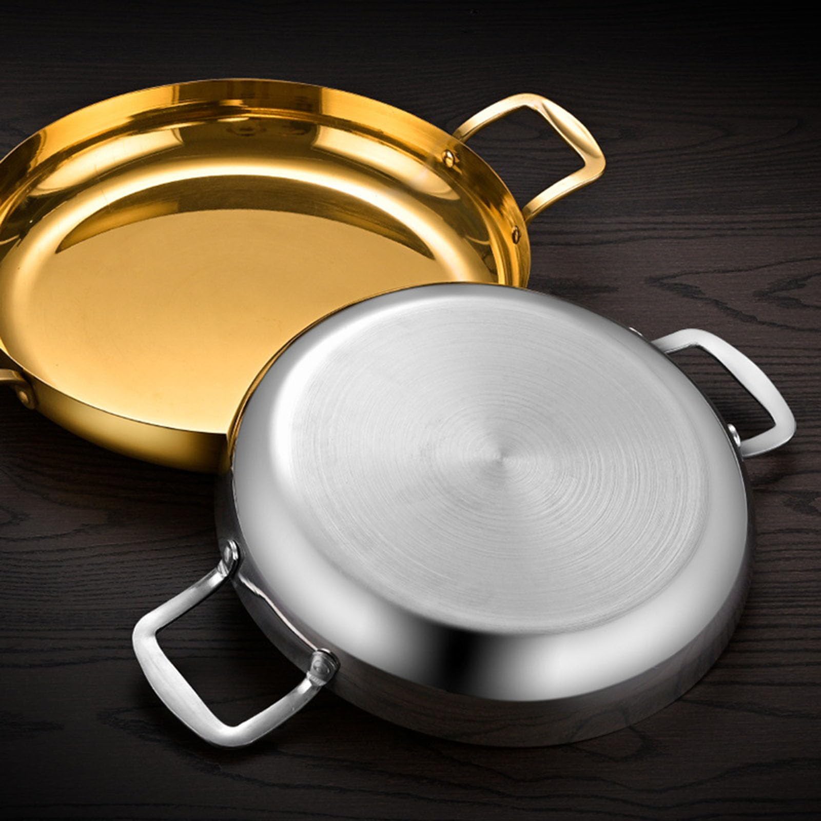 Paellera dorada de acero inoxidable sartén grande, plancha, sartén grande con tapa, olla jumbo, sartén de inducción, apto para lavavajillas y horno para cocinar en casa, dorado, 36 cm