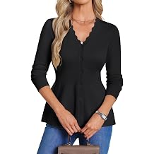 GRACE KARIN Cardigan Sweaters for Women Lightweight, Long Sleeve Knit Blazer, V Neck Scalloped Button Up Peplum Tops
