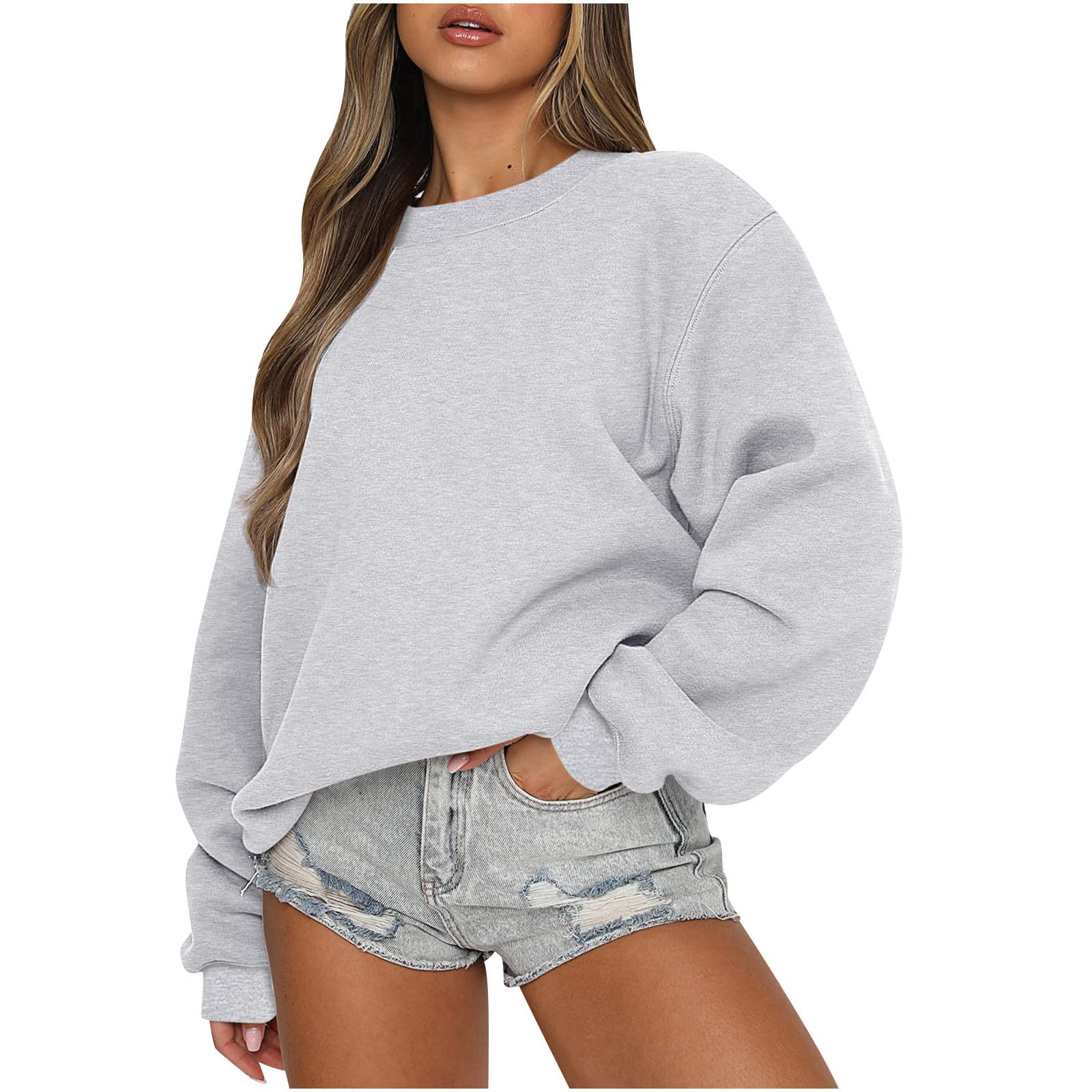 Ceboyel Womens Crew Neck Sweatshirts Oversized Long Sleeve Pullover Hoodie Cute Sweaters Shirts Teens Girls Winter Clothes