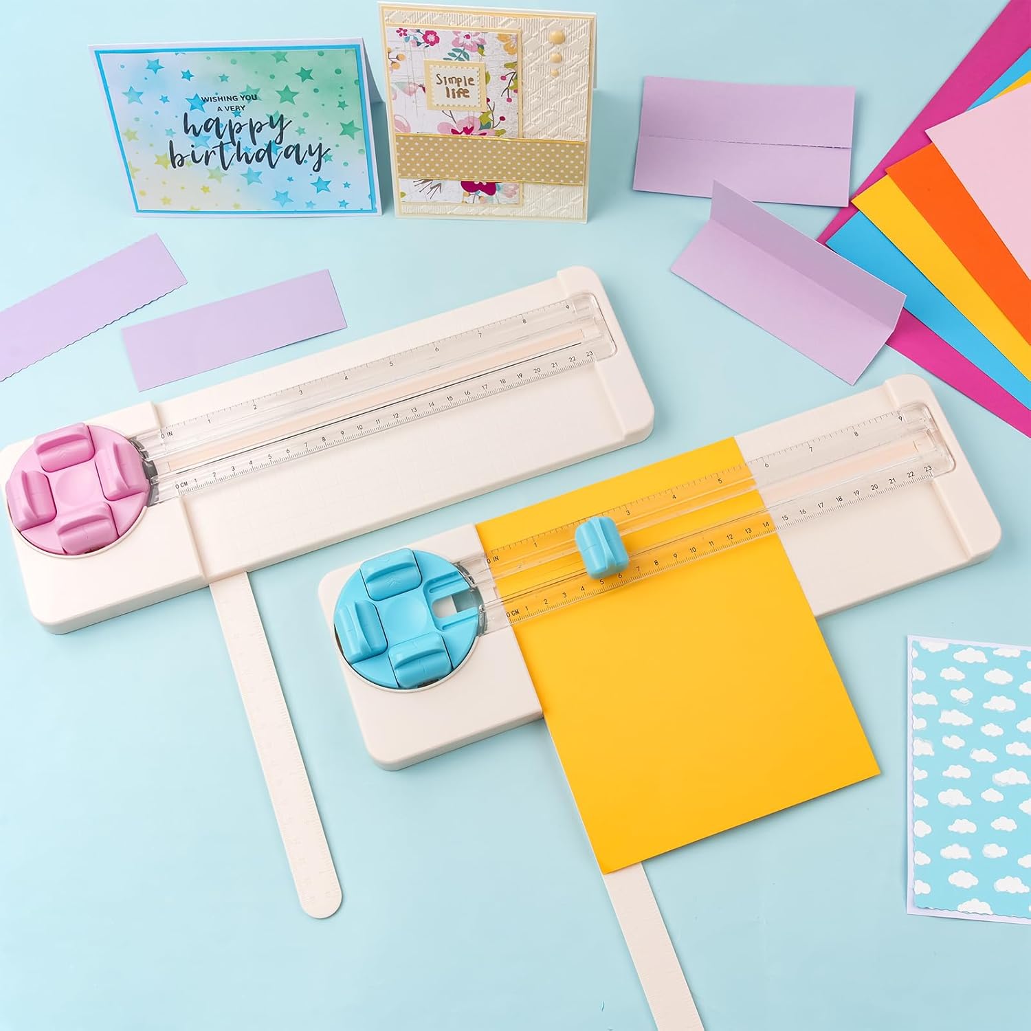 ダイヤルブレード付き4イン1ペーパートリマー2個 多機能クラフトペーパーカッター DIY スクラップブッキングカッティングツール 直