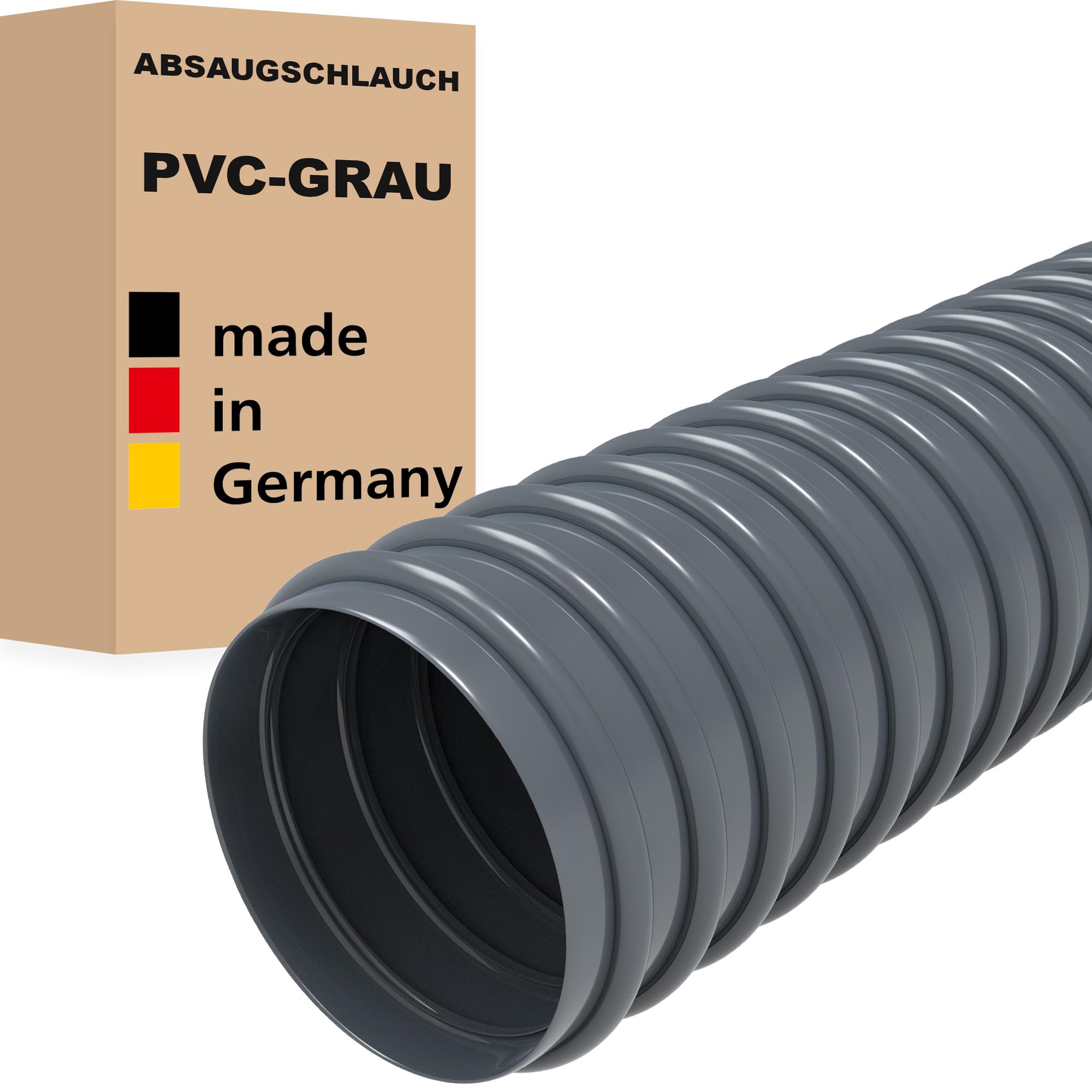 Absaugschlauch GRAU PVC Saugschlauch Spiralschlauch Flexschlauch leicht & flexibel Made in Germany (80 mm, PVC, 5 m)
