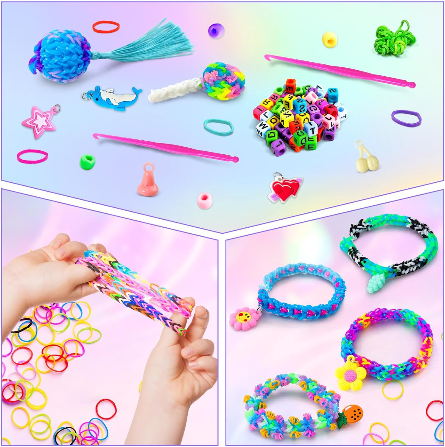 ROSHUKG 2500 Rubber Band Bracelet Refill Kit, Rubber Band Making Kit for Kids Weaving DIY Crafting Gift