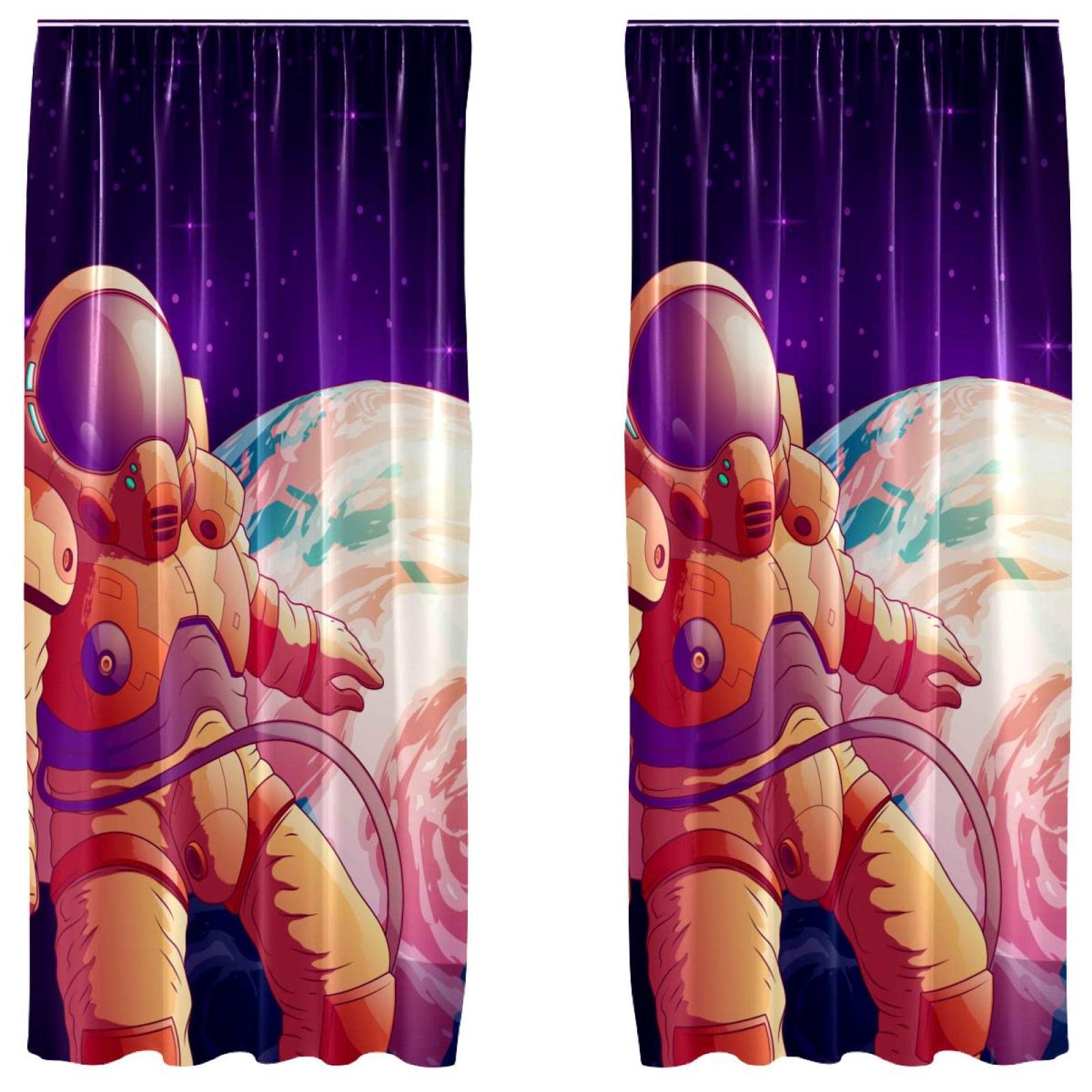 Cortinas infantiles de dormitorio con diseño de espacio exterior en juego de 2 paneles