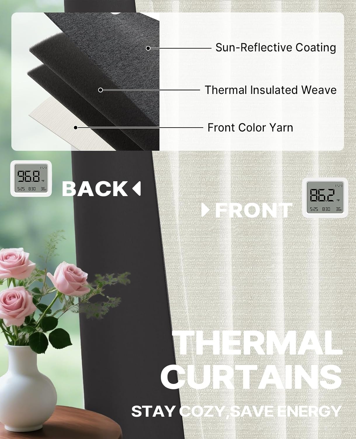 Gray Blackout Chenille Curtains 52x84 Inch - Thermal Insulated Room Darkening Drapes with Grommet, Ultra Soft Wrinkle Resistant Noise Reducing Window Treatments for Bedroom Living Room, 2 Panels Set
