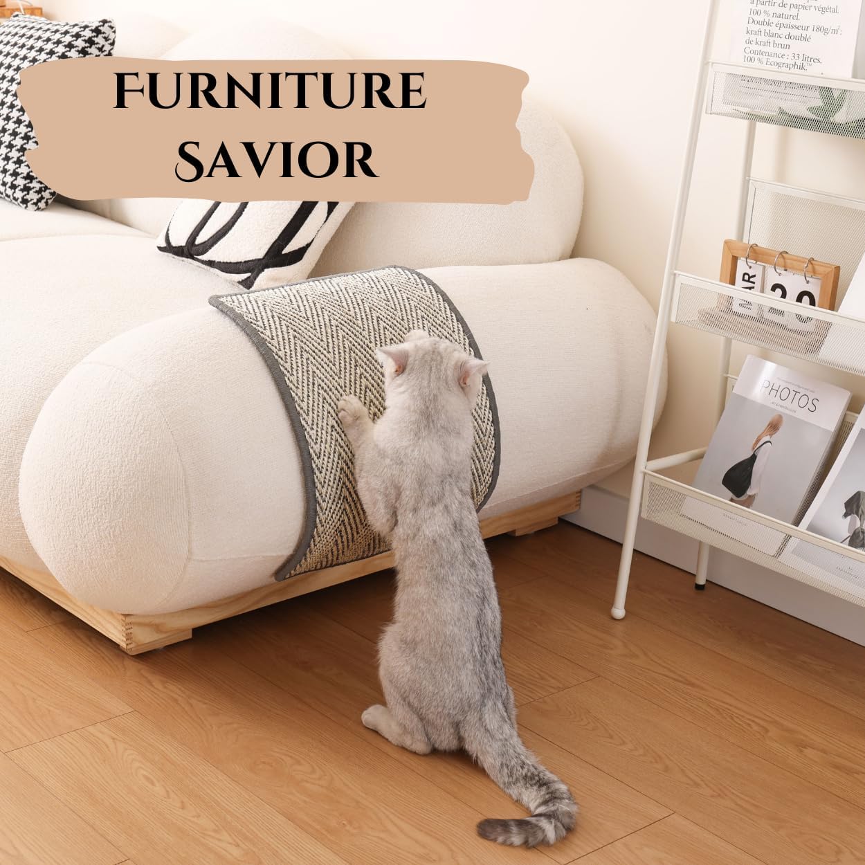 review Boho Sisal Cat Scratcher Mat with Adhesive Strips (Scratch Protector for Carpet, Sofa, Wall, Corner Furniture), Durable and Shedding-Resistant Cat Scratching Surface (13x21.7 inch, Fishbone)