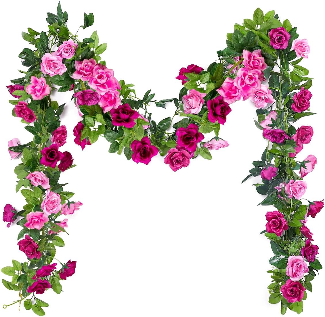 Veryhome 3Pcs Artificial Rose Vine Silk Flowers Fake Rose Vine Garland Plant 13 heads 7.9FT Floral Ivy Decoration for Home Wedding Arrangements Party Garden Décor Purple Fuchsia