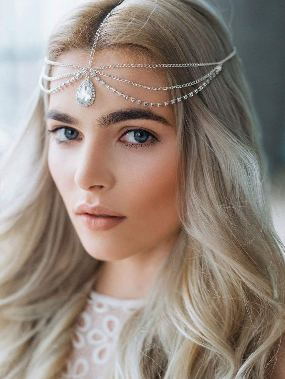 Crystal Head Chain for Women Bridal Rhinestones Head Chain Drop Tassel Headband Headpiece for Wedding Prom Halloween Party Hair Accessories