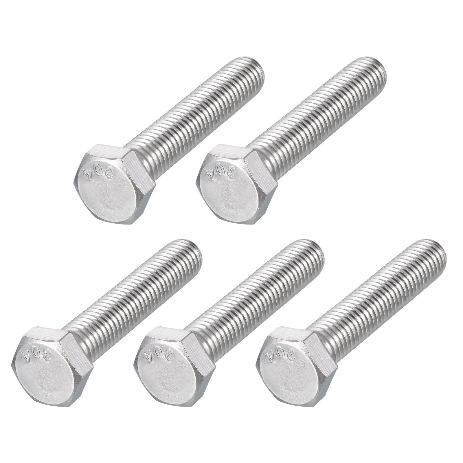 METALLIXITY Hex Head Bolts (1/2-13 x 3") 5Pcs, 304 Stainless Steel 18-8, Fully Threaded, External Hex Drive, Plain Finish, Hex Head Screw Bolt, Silver