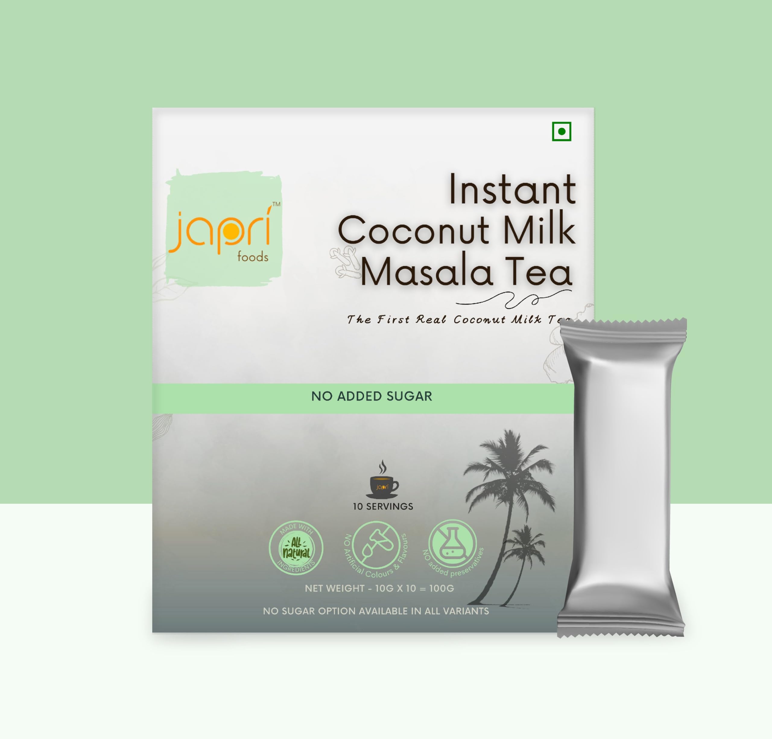 Japri instant coconut milk no added sugar masala tea premix | Japri Foods | 🌱 Plant based tea | Diabetic friendly | Lactose free | Dairy alternative | No added sugar masala tea | Vegan friendly tea premix 10g x 10 sachets (100g) | Pack of 1