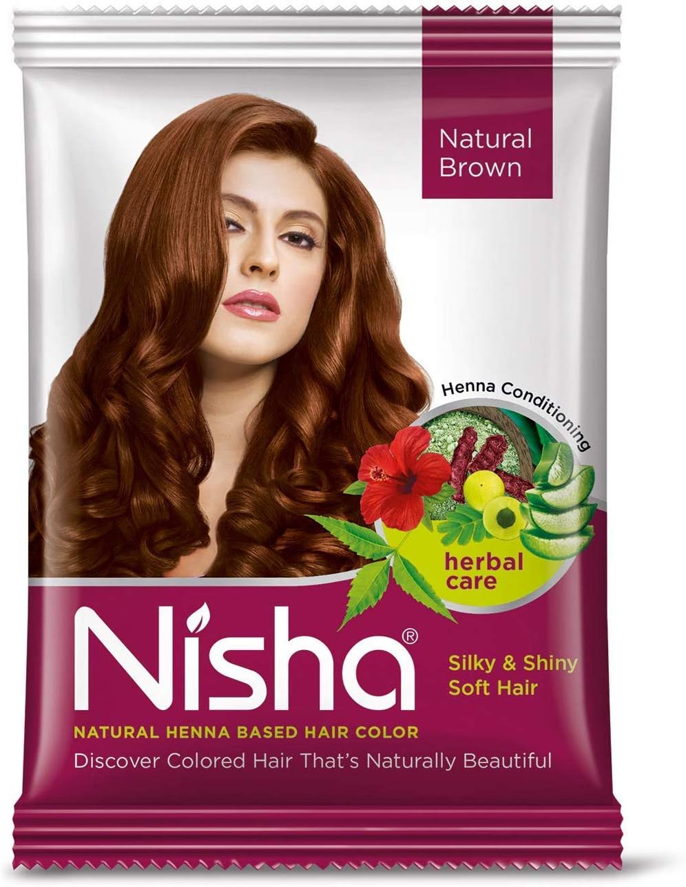 NishaHenna Based Hair Dye Henna Leaf No Ammonia 15g Per Pack with Hair Colour Brush Semi-Permanent 6 Pieces 15g Natural Brown