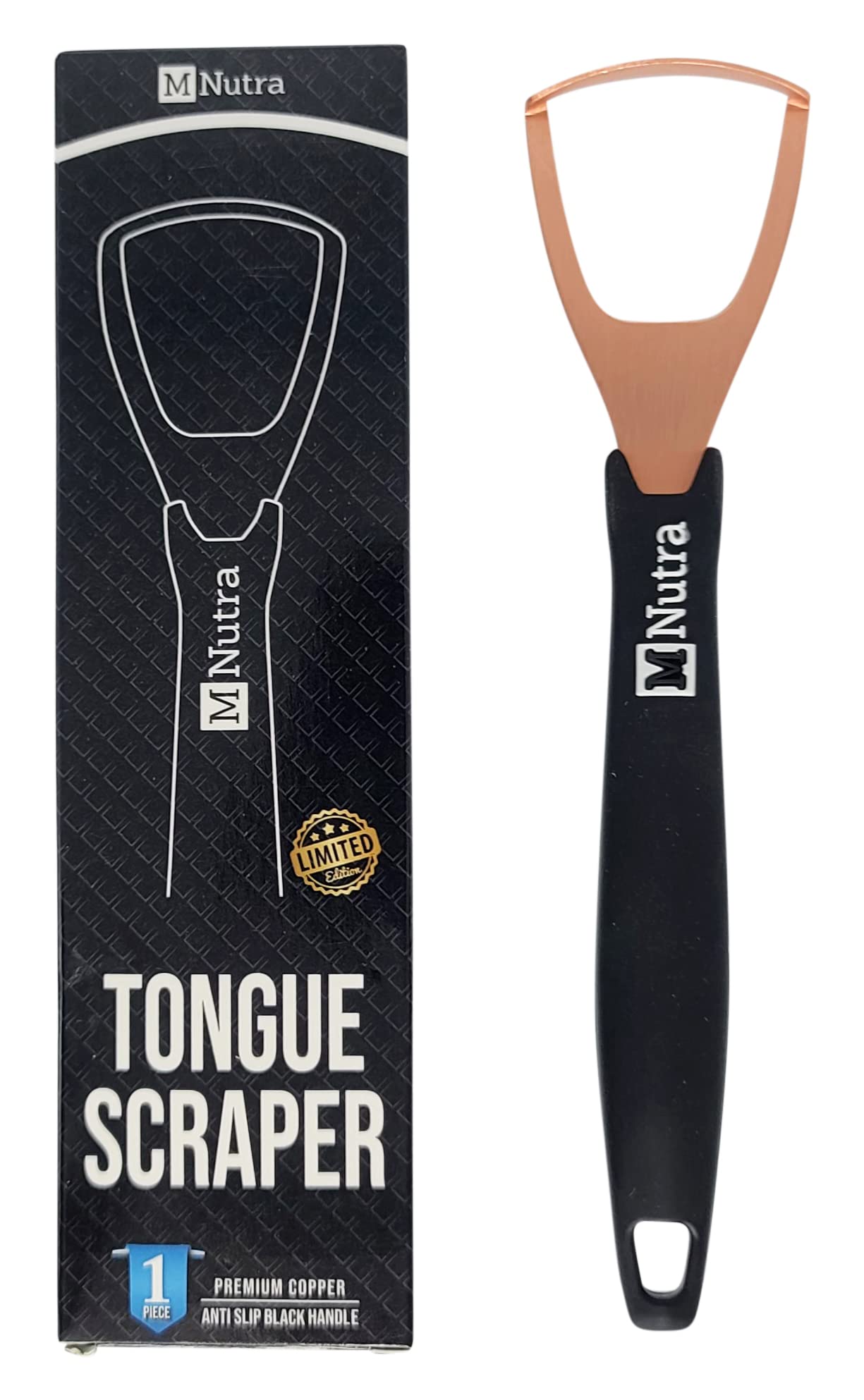 Tongue Scraper - Dental Hygiene Tool, Stainless Steel - Copper Mouth Cleaner Non-Slip Silicone Handle - Helps Fight Bad Breath - Professional Oral Care Accessories (Black Copper 1 Piece)