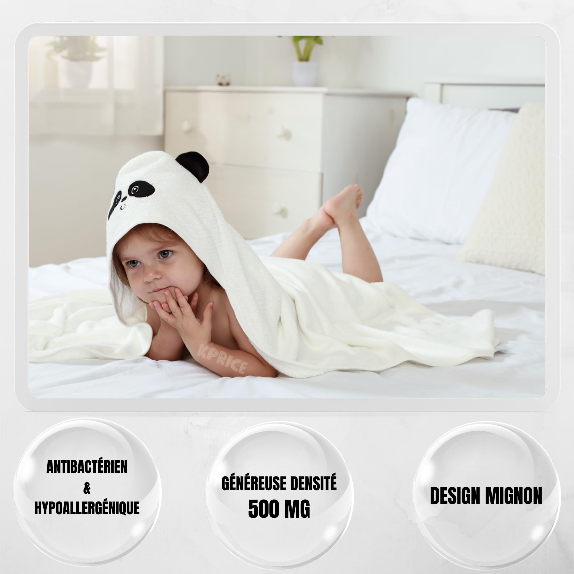 Sortie Bain Enfant 1-5 Ans Serviette Bébé à Capuche Bambou Coton 80x80cm - Épaisse Et Absorbante 1-5 Ans Serviette Bambou Coton