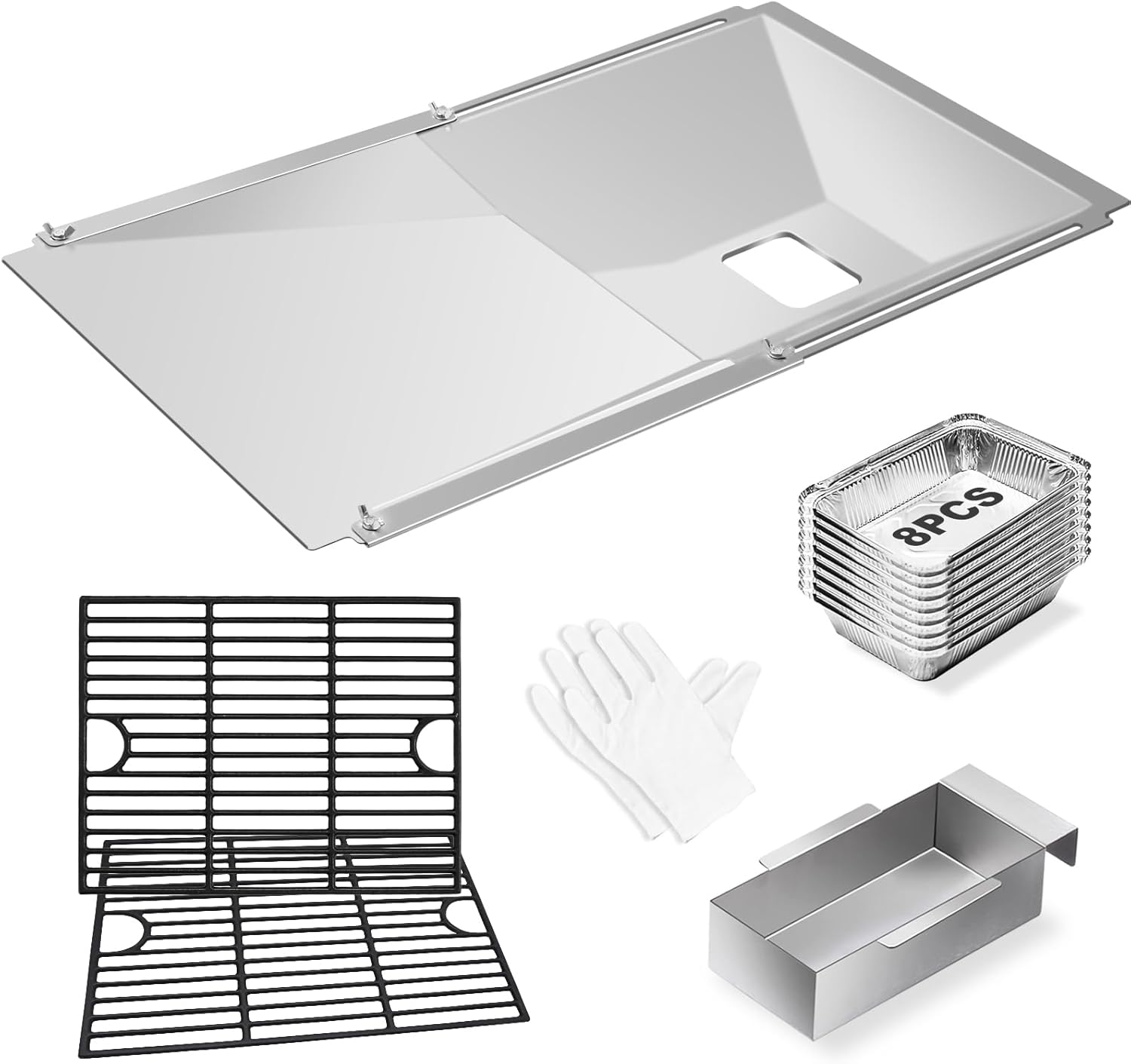 Grease Tray with Catch Pan and 17 Inch Cast Iron Grill Grates for Nexgrill 4 Burner 720-0830H 5 Burner 720-0888N