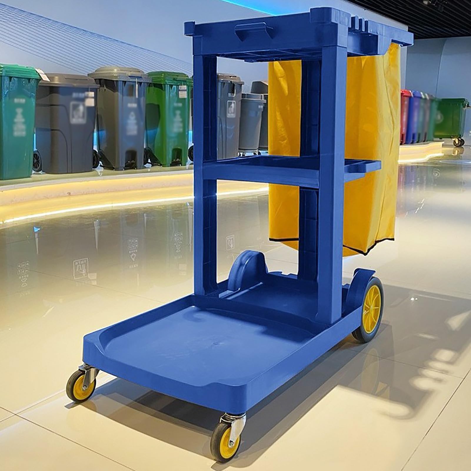 Este Carrito de Limpieza con Ruedas para Personal de Limpieza Comercial es un Carrito de Limpieza de Alta Resistencia para Servicios de Limpieza, Ideal para centros comerciales, hoteles y of