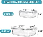 Vtopmart 8 Pack Glass Food Storage Containers with Lids, Meal Prep Containers, Airtight Lunch Bento Boxes with Snap Locking Lids, for Microwave, Oven, Freezer and Dishwasher