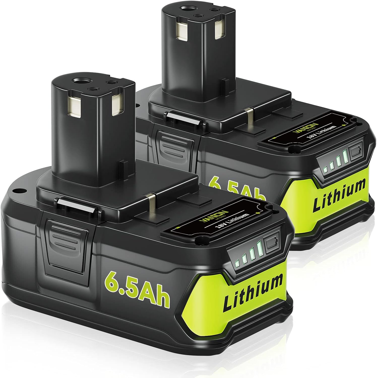 VANON 2Pack P108 Battery 18Volt 6.5Ah Replacement for P102 Ryobi 18V Battery Lithium P104 P107 P105 P106 P103 BPL18151 BPL1820