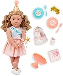 Our Generation 18-Inch Birthday Doll Romy with Cake Party Accessories | Romy doll with party dress, hat, sash, wand, cake stand, plates, forks, gift box and removable cake slice, Dolls, 3+ Years