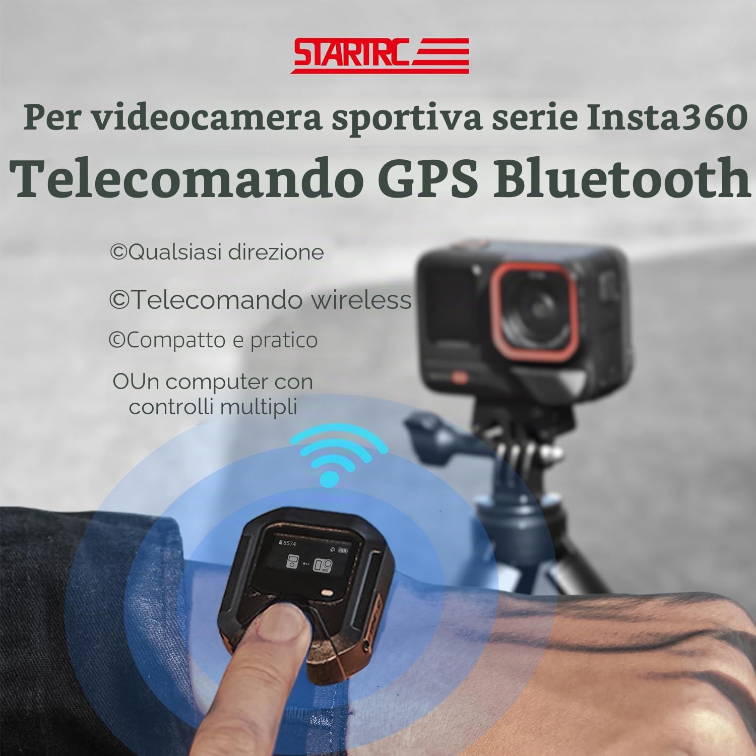 Insta 360 GPS Telecomando Bluetooth compatibile con le Videocamere Insta 360 X5/X4/X3/X2/ACE/ACE PR/ACE PRO 2/GO 3S
